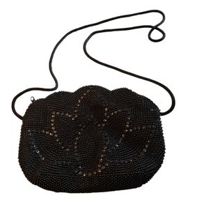 Holiday Fair Black beaded bejeweled lotus shoulder bag